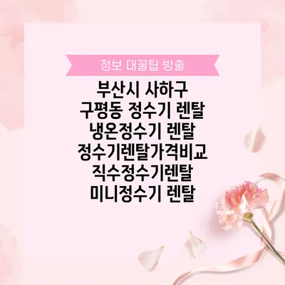 부산시 사하구 구평동 정수기 렌탈 | 냉온정수기 렌탈 | 정수기렌탈가격비교 직수정수기렌탈 미니정수기 렌탈